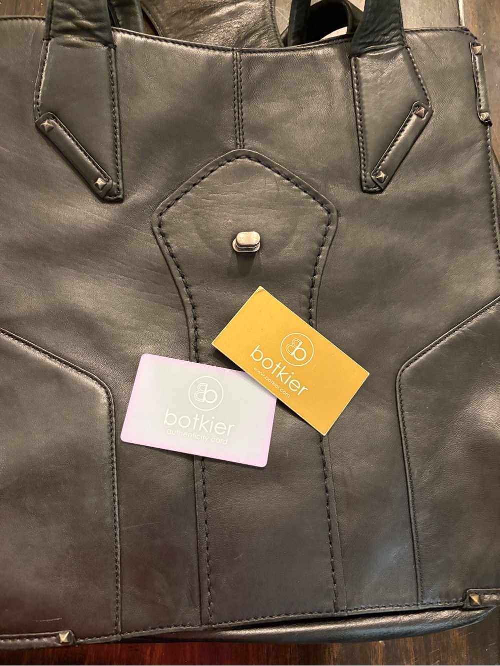 Botkier Black Leather Structured Tote with Polished Closure - Picture 9 of 12